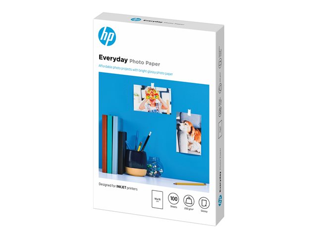 HP Everyday Photo Paper - Glossy - 8 mil - 100 x 150 mm - 200 g/m² - 100 sheet(s) photo paper - for Deskjet 21XX, 2622, 36XX, ENVY 5010, Officejet 52XX, 80XX, Photosmart B110, Wireless B110