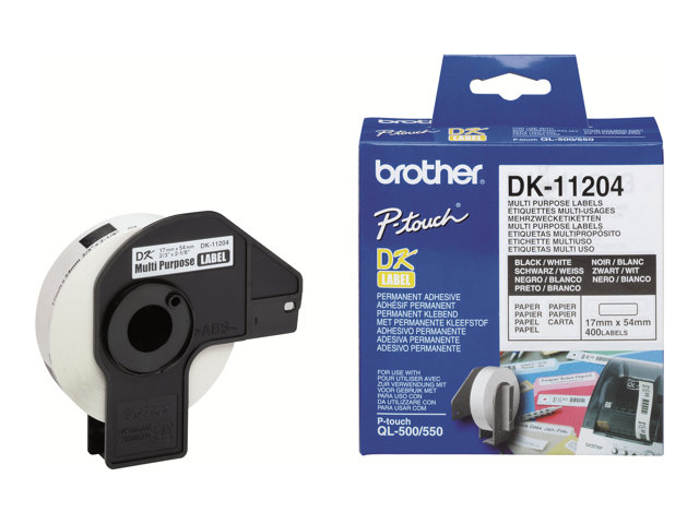 Brother DK-11204 - Black on white - 17 x 54 mm 400 label(s) (1 roll(s) x 400) multi-purpose labels - for Brother QL-1050, 1060, 1110, 500, 550, 560, 570, 580, 600, 650, 700, 710, 720, 820
