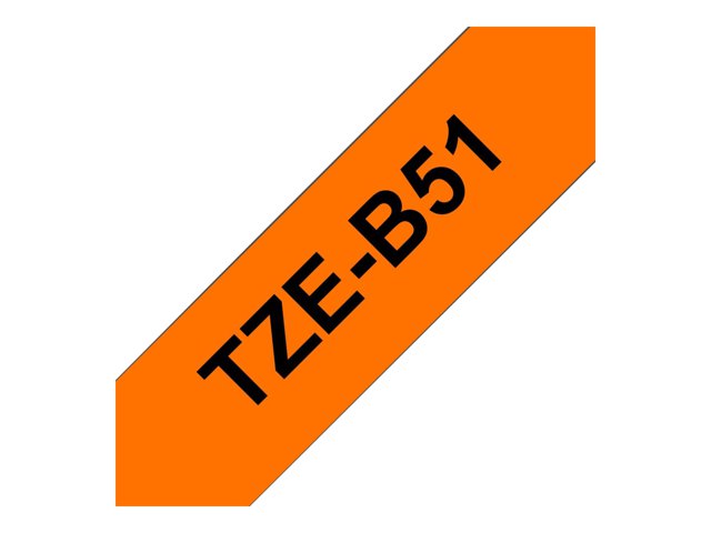 Brother TZe-B51 - Standard adhesive - black on fluorescent orange - Roll (2.4 cm x 5 m) 1 cassette(s) laminated tape - for Brother PT-D600, P-Touch PT-D800, E550, E800, P900, P950, P-Touch Cube Plus PT-P710
