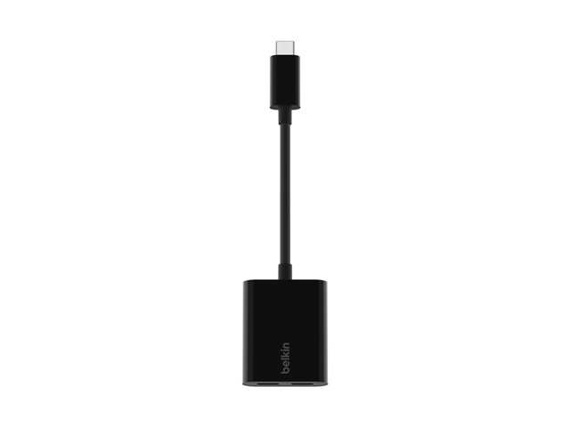 Belkin Connect Audio + Charge - USB-C to USB-C headphone / charging adapter - 24 pin USB-C male to 24 pin USB-C female - 14 m - black - USB Power Delivery (60W)