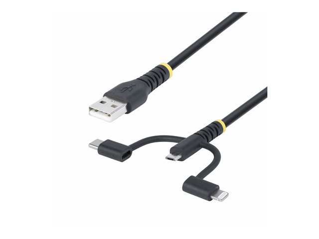 StarTech.com 3.3ft USB Multi Charging Cable, Lightning/Micro-USB/Type-C - USB cable kit - 3 A - 1 m - rugged, passive - black
