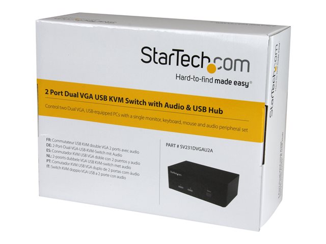 StarTech.com 2 Port VGA KVM Switch - Dual VGA - Hot-key & Audio Support - 1920x1200 KVM Switch - KVM Video Switch (SV231DVGAU2A) - KVM / audio / USB switch - 2 x KVM / audio / USB - 1 local user - desktop - for P/N: SVA12M2NEUA, SVA12M5NA