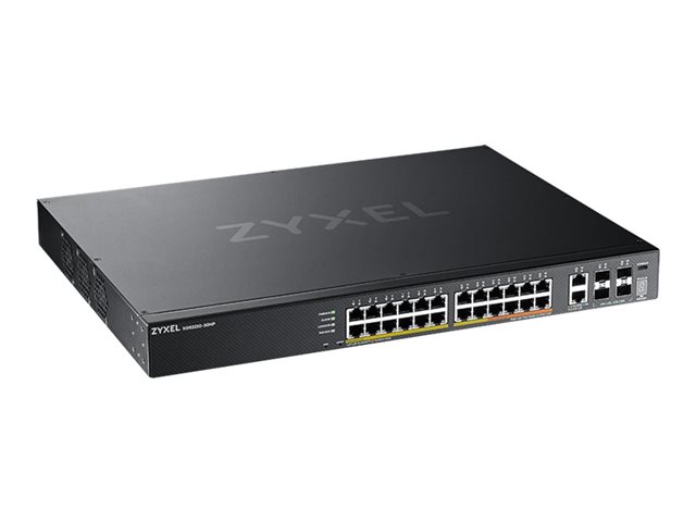 Zyxel XGS2220 Series XGS2220-30HP - Switch - 24-port GbE L3 access, NebulaFLEX Cloud, with 6 10G uplink - Managed - 16 x 10/100/1000 (PoE+) + 8 x 10/100/1000 (PoE++) + 2 x 1/2.5/5/10 (PoE++) + 4 x 10 Gigabit SFP+ - desktop, rack-mountable - PoE++ (400 W)