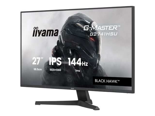 27\"WIDE LCD, G-Master Black Hawk, 1920 x 1080, 144 Hz IPS panel, LED Bl., Freesync,  USB-Hub(2xOut v2.0),  350 cd/m², 1500:1 Static Contrast, 80.000.000:1 ACR, Speakers, DisplayPort, HDMI, 1ms(MPRT), Black Tuner