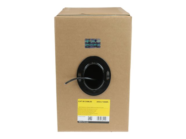 StarTech.com 1000 ft Bulk Roll of Black CMR Cat5e Solid UTP Riser Cable - Cat 5e Riser Cable - Cat.5e CMR Ethernet Cable - 24 AWG - Black (WIR5ECMRBK) - Bulk cable - 304.9 m - UTP - CAT 5e - riser, solid - black