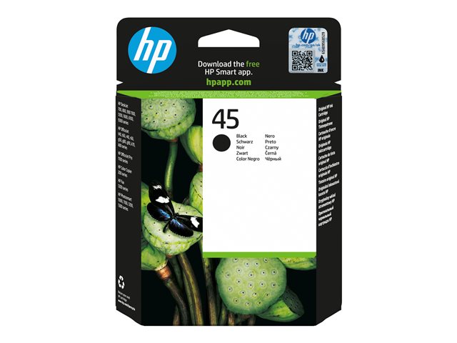 HP 45 Large - 42 ml - Large - black - original - ink cartridge - for Deskjet 12XX, Officejet g55, g85, k60, R40, R60, R80, T45, T65, Officejet Pro 11XX