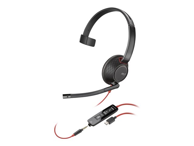 Poly Blackwire 5210 Monaural USB-C Headset +3.5mm Plug +USB-C/A Adapter (Bulk) - Replaces Poly SKU 207587-03