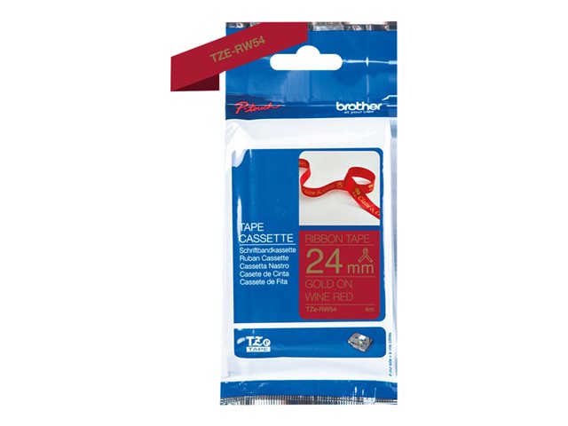 Brother TZe-RW54 - Satin - gold on wine red - Roll (2.4 cm x 4 m) 1 cassette(s) ribbon tape - for Brother PT-D600, P-Touch PT-3600, D600, D800, E550, P750, P900, P950, P-Touch EDGE PT-P750