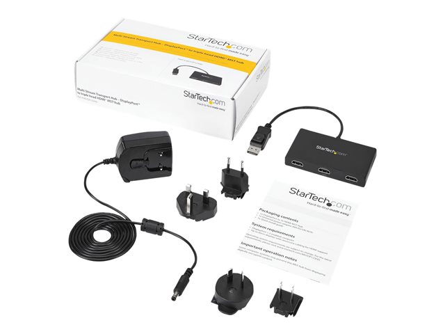 StarTech.com 3-Port Multi Monitor Adapter, DisplayPort 1.2 to HDMI MST Hub, Triple 1080p HDMI Monitor, Video Splitter for Extended Desktop Mode on Windows PCs Only, DP to 3x HDMI MST Hub - Multi Stream Transport (MSTDP123HD) - Video/audio splitter - 3 x HDMI - desktop - AC 100/240 V