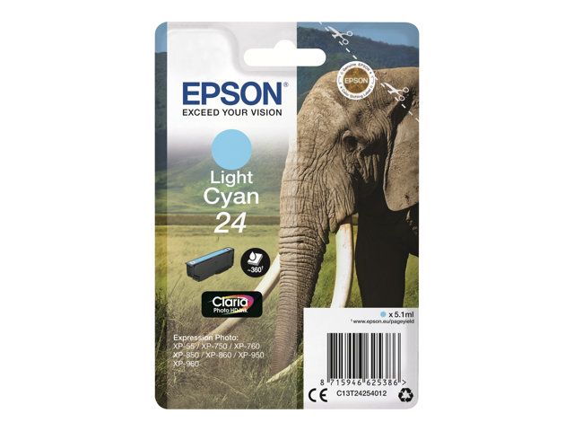 Epson 24 - 5.1 ml - light cyan - original - ink cartridge - for Expression Photo XP-55, 750, 760, 850, 860, 950, 960, 970, Expression Premium XP-750, 850