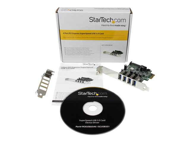 StarTech.com 4-Port PCI Express SuperSpeed USB 3.0 Controller Card with UASP - USB 3.0 Expansion Card with SATA Power (PEXUSB3S4V) - USB adapter - PCIe - USB 3.0 x 4 - for P/N: BNDTB10GI, BNDTB210GSFP, BNDTB410GSFP, BNDTB4M2E1, BNDTBUSB3142, HBS304A24A