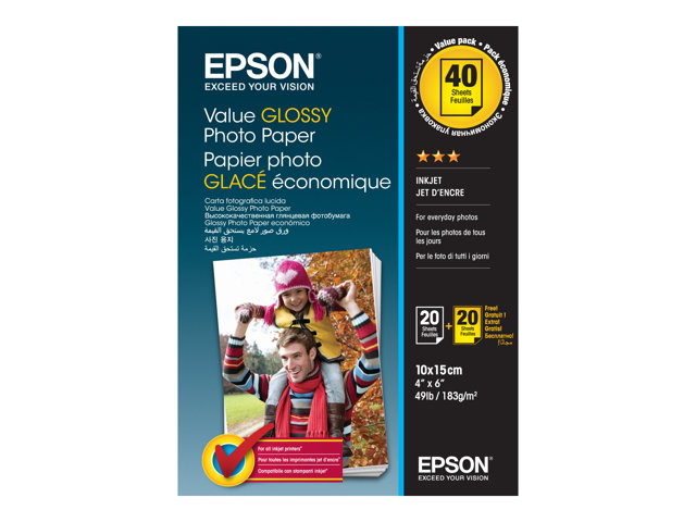 Epson Value Photo Paper Glossy - Glossy - 100 x 150 mm 20 sheet(s) photo paper (pack of 2) - for Expression Home HD XP-15000, Expression Premium XP-900, XP-900 Stickers