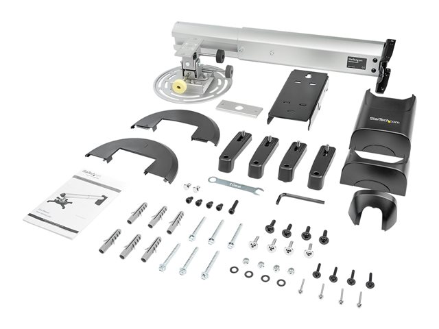 StarTech.com Universal Projector Wall Mount, Projector Mount supports Short & Ultra Short Throw Projectors up to 33lb (15kg), Tilt/Swivel/Rotate, Adjustable height 16.5\" to 27.7\" from Wall - In-wall Cable Routing (PROJWALLMNT) - Bracket - adjustable arm - for projector - plastic, aluminium, steel - silver - wall-mountable