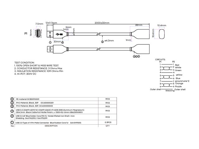 Vision - USB extension cable - USB Type A (F) to USB Type A (M) - USB 3.0 - 2 m - black