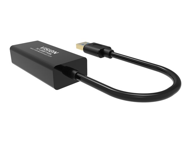 VISION Professional installation-grade USB-A to RJ45 Ethernet network adapter - LIFETIME WARRANTY - 100/1000 mbps - fast ethernet mac - supports suspend/resume detection logic and control endpoint - USB-A 3.0 (M) to shielded RJ45 (F) - driver on USB adaptor - black