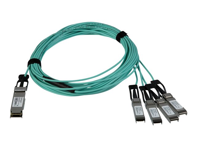 StarTech.com AOC Breakout Cable for Cisco QSFP-4X10G-AOC5M, 5m/16.4ft 40G 1x QSFP+ to 4x SFP+ AOC Cable, 40GbE/40Gb QSFP Plus Transceiver Module Active Optical Fiber Breakout Cable, C9300 - Lifetime Warranty (QSFP4X10GAO5) - Breakout cable - QSFP+ latched to SFP+ latched - 5 m - fibre optic - SFF-8431/SFF-8432/SFF-8436 - active - black