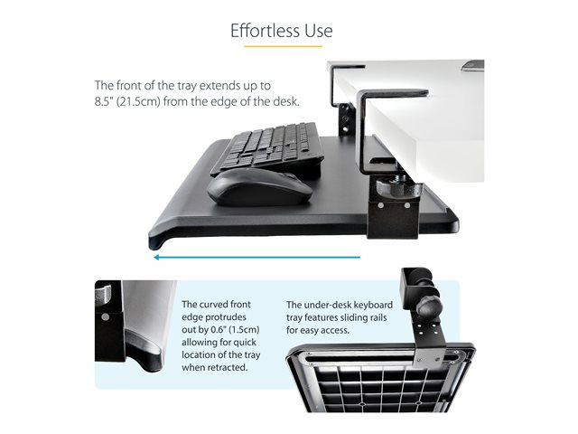 StarTech.com Under-Desk Keyboard Tray, Clamp-on Keyboard Holder, Supports up to 12kg (26.5lb), Sliding Keyboard and Mouse Drawer with C-Clamps, Height Adjustable Keyboard Tray - Black - Ergonomic Keyboard Tray (KEYBOARD-TRAY-CLAMP1) - Keyboard tray -