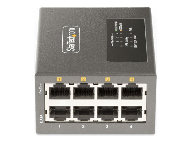 StarTech.com 4-Port Multi-Gigabit PoE++ Injector, 5/2.5G Ethernet (NBASE-T), PoE/PoE+/PoE++ (802.3af/802.3at/802.3bt), 160Watts Power Budget, Wall/DIN Rail Mountable - Unmanaged, For IP Cameras/Wireless APs/POSs (AS445C-POE-INJECTOR) - PoE injector (