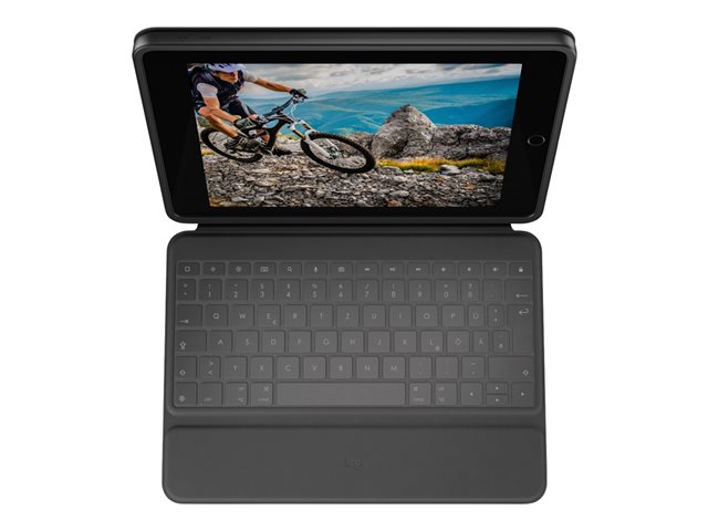 Logitech Rugged Folio - Keyboard and folio case - Apple Smart connector - QWERTY - UK - for Apple 10.2-inch iPad (7th generation, 8th generation, 9th generation)