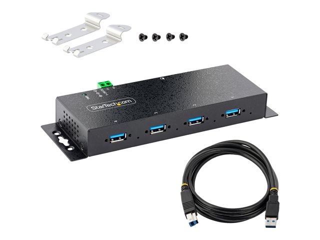StarTech.com 4-Port Industrial USB 3.0 5Gbps Hub, Rugged USB Hub w/15kV Air/8kV Contact ESD and Surge Protection, DIN/Wall/Desk Mountable USB-A Hub, USB Expansion Hub with Locking Ports - Metal Construction (5G4AINDNP-USB-A-HUB) - Hub - industrial - 4 x USB 3.2 Gen 1 - desktop, DIN rail mountable, wall-mountable