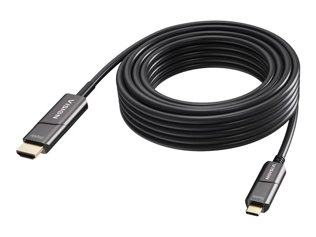 15 m USB C to HDMI cable - 4K at 60 Hz - Gold plated connectors - DP 1.2 - HDMI 2.0 - Supports CEC, EDID, HDR, HDCP 2.2 - USB C 3.2 (m) to HDMI (m) - outer diameter 4.5 mm - 18 Gbps - active om3 fibre optic - black