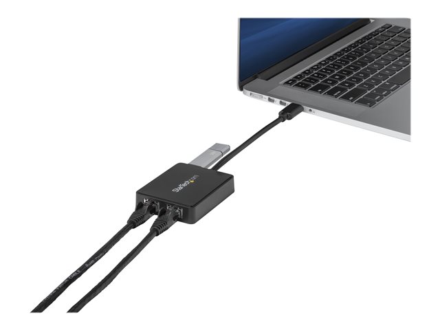 StarTech.com USB 3.0 to Dual Port Gigabit Ethernet Adapter w/ USB Port - 10/100/100 - USB Gigabit LAN Network NIC Adapter (USB32000SPT) - Network adapter - USB 3.0 - 1GbE - 1000Base-T - 2 ports - black