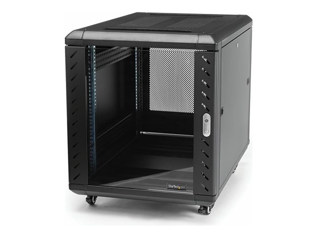 StarTech.com 15U 19\" Server Rack Cabinet, 4 Post Adjustable Depth (6-32\") Locking Knock Down Network/Computer Equipment Enclosure, Mobile with Glass Door & Casters, HP ProLiant ThinkServer - 15U Knock Down Rack (RK1536BKF) - Rack cabinet - 4-post - floor-standing - black - 15U - 19\"