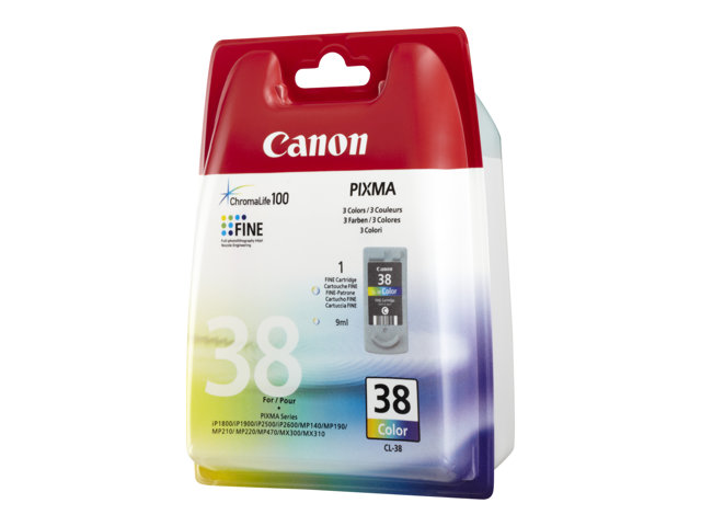 Canon CL-38 - 9 ml - colour (cyan, magenta, yellow) - original - ink cartridge - for PIXMA iP1800, iP1900, iP2500, iP2600, MP140, MP190, MP210, MP220, MP470, MX300, MX310