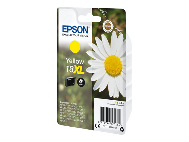 Epson 18XL - 6.6 ml - XL - yellow - original - ink cartridge - for Expression Home XP-212, 215, 225, 312, 315, 322, 325, 412, 415, 422, 425