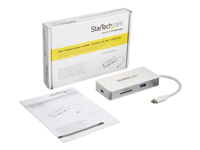 StarTech.com USB C Multiport Adapter - 4K HDMI - SD / SDHC / SDXC - Power Delivery (USB PD) - USB-C to USB Adapter - USB Type C Adapter (DKT3CHSD4GPD) - Docking station - USB-C - HDMI - 1GbE