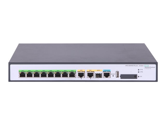HPE FlexNetwork MSR958 - Router - 8-port switch - 1GbE - WAN ports: 2 - rack-mountable