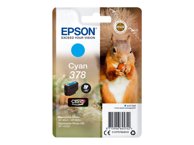 Epson 378 - 4.1 ml - cyan - original - blister - ink cartridge - for Expression Home XP-8605, 8606, Expression Home HD XP-15000, Expression Photo XP-8505, 8700