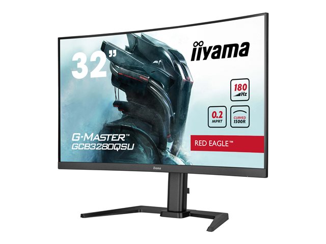 iiyama G-MASTER Red Eagle GCB3280QSU-B2 - LED monitor - gaming - curved - 32\" (31.5\" viewable) - 2560 x 1440 WQHD @ 180 Hz - VA - 350 cd/m² - 3000:1 - 0.2 ms - 2xHDMI, DisplayPort - speakers - black, matte