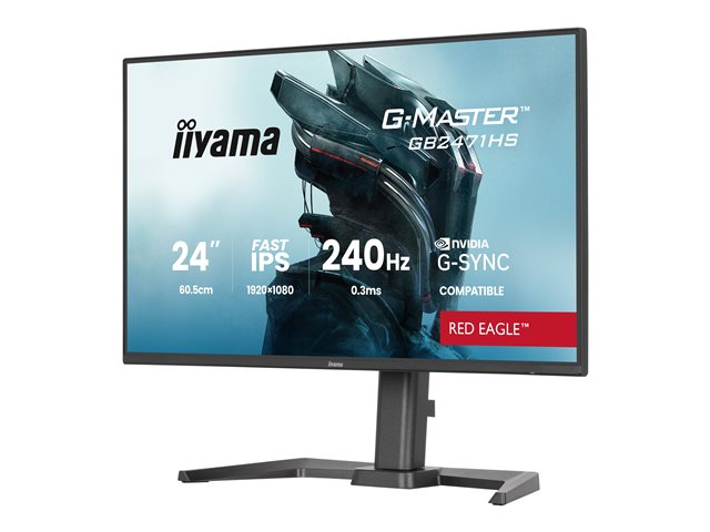 24\"WIDE LCD, G-Master Red Eagle, 1920 x 1080, 240 Hz Fast IPS panel, LED Bl., Pivot, Height Adjust.(15cm), 350 cd/m², 1000:1 Static Contrast, 80.000.000:1 ACR, Speakers, DisplayPort(G-SYNC Compatible), HDMI(2x) , HDR 10 Ready, 0,3ms(MPRT), Black Tune