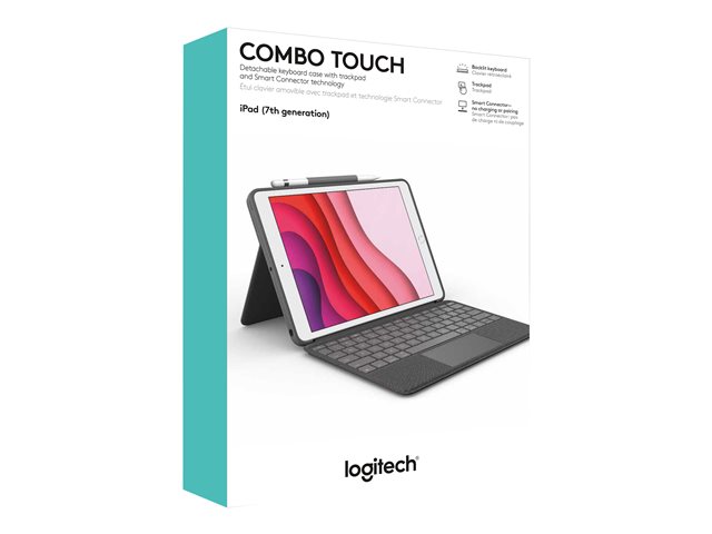 Logitech Combo TouchKeyboard and folio casewith trackpadbacklitApple Smart connectorAzerty FRgraphitefor iPad (7th gen)