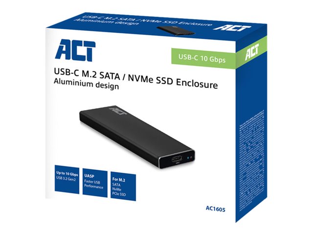 ACT AC1605 Storage enclosure   M.2   M.2 Card (PCIe NVMe u0026 SATA)   10 Gbit/s   USB 3.2 (Gen 2)   black