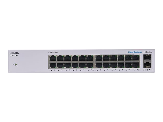 Cisco Business 110 Series 110-24T - Switch - unmanaged - 24 x 10/100/1000 + 2 x combo Gigabit SFP - rack-mountable, desktop, wall-mountable