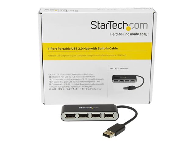 StarTech.com 4 Port USB 2.0 Hub - USB Bus Powered - Portable Multi Port USB 2.0 Splitter and Expander Hub - Small Travel USB Hub (ST4200MINI2) - Hub - 4 x USB 2.0 - desktop