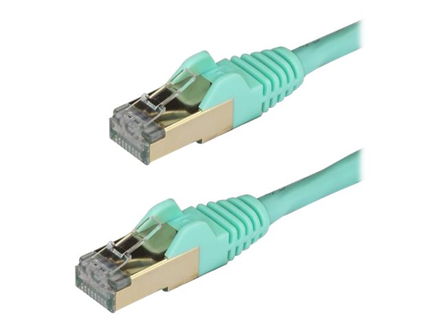 StarTech.com 1m CAT6A Ethernet Cable, 10 Gigabit Shielded Snagless RJ45 100W PoE Patch Cord, CAT 6A 10GbE STP Network Cable w/Strain Relief, Aqua, Fluke Tested/UL Certified Wiring/TIA - Category 6A - 26AWG (6ASPAT1MAQ) - Patch cable - RJ-45 (M) to RJ