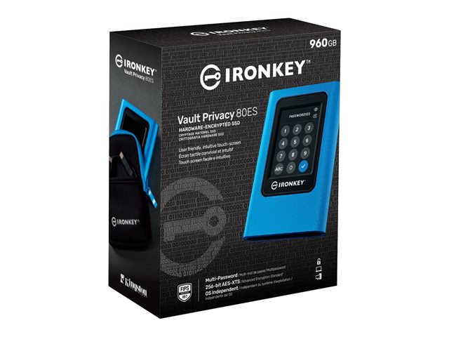 Kingston IronKey Vault Privacy 80 - SSD - encrypted - 960 GB - external (portable) - USB 3.2 Gen 1 (USB-C connector) - 256-bit AES-XTS, FIPS 197 - TAA Compliant