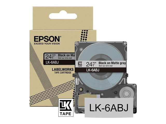 Epson LabelWorks LK-6ABJ - Matte - black on matte grey - Roll (2.4 cm x 8 m) 1 cassette(s) hanging box - tape - for LabelWorks LW-C610