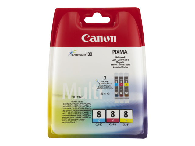 Canon CLI-8 Multipack - 3-pack - yellow, cyan, magenta - original - ink tank - for PIXMA iP6600D, iP6700D, Pro9000, Pro9000 Mark II