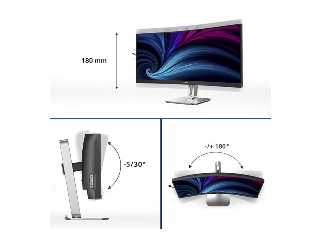 Philips 34B2U5600C - 5000 Series - LED monitor - curved - USB - 34\" - 3440 x 1440 WQHD @ 120 Hz - VA - 300 cd/m² - 4000:1 - 4 ms - 2xHDMI, DisplayPort, USB-C - speakers - charcoal