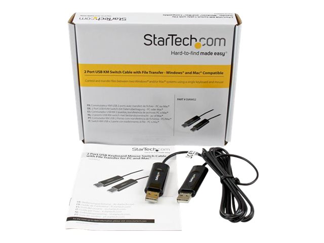StarTech.com 2 Port USB Keyboard Mouse Switch Cable w/ File Transfer for PC and Mac® - USB File Transfer Cable - Dual Port USB KM Switch (SVKMS2) - Direct connect adapter - USB 2.0 - USB 2.0 - black