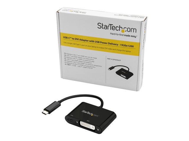 StarTech.com USB C to DVI Adapter with Power Delivery, 1080p USB Type-C to DVI-D Single Link Video Display Converter with Charging, 60W PD Pass-Through, Thunderbolt 3 Compatible, Black - USB-C Display Adapter (CDP2DVIUCP) - External video adapter - Parade PS171 - USB-C - DVI - black
