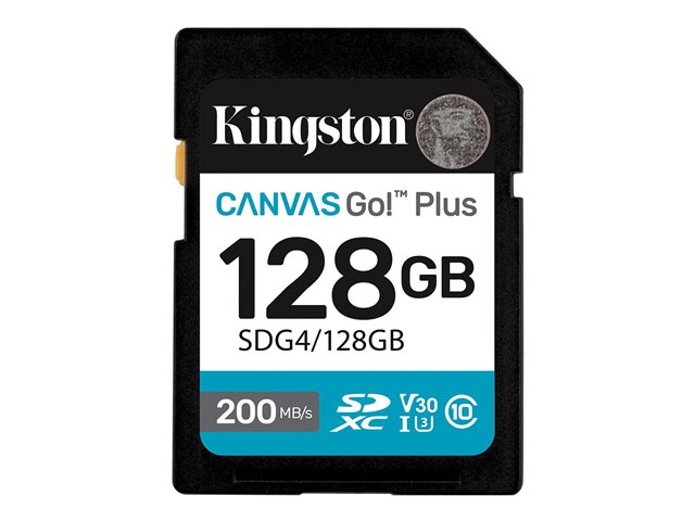 Kingston Canvas Go! Plus - Flash memory card - 128 GB - Video Class V30 / UHS-I U3 / Class10 - SDXC UHS-I