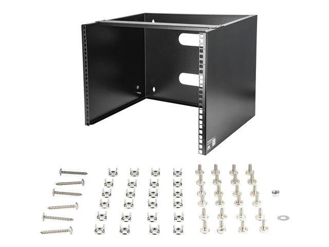 StarTech.com Wall Mount Patch Panel Rack - 4U Wall Mount Rack Shelf with Built in Shelf - 2 Post Open Frame Rack - Rack Shelf (WALLMOUNT8) - Cabinet - wall mountable - black - 8U - 12\"