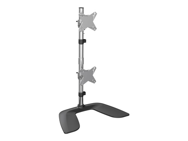 StarTech.com Vertical Dual Monitor Stand, Ergonomic Desktop Stacked Two Monitor Stand up to 27 inch VESA Mount Displays, Free Standing Universal Monitor Mount, Height Adjustable, Silver - Double Monitor Holder (ARMDUOVS) - Stand - for 2 monitors - plastic, aluminium - black, silver - screen size: 13\"-27\" - desktop stand