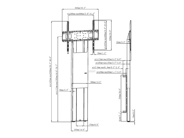 Display floor stand wall fixed - heavy duty - fits displays up to 100\" with VESA sizes up to 800 x 600 - fixes to wall, transfers load to floor - swl 95 kg - height adjustable at time of installation only - height to centre of screen 1117 to 1917 mm - supports portrait or landscape style - black