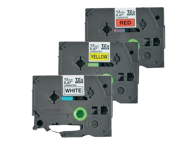 Brother TZe-31M3 - Black on red, black on white, black on yellow - Roll (1.2 cm x 8 m) 3 cassette(s) laminated tape - for P-Touch PT-1000, 1010, 1080, 1090, 1280, 1830, 3600, 7500, 7600, 900, E100, E550, H100